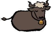 a cartoon drawing of a cow laying down with its eyes closed