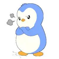 a blue and white penguin with a speech bubble coming out of it 's mouth