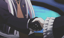 two anime characters shaking hands with the words harunoblossoms visible in the corner
