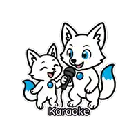 two cartoon foxes singing into a microphone with the word karaoke behind them