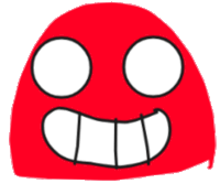 a drawing of a red face with white eyes and a big smile