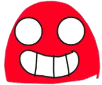 a drawing of a red face with white eyes and a big smile