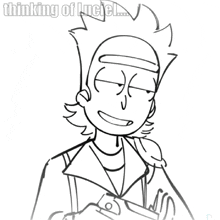 a black and white drawing of rick from rick and morty with the caption thinking of luciel .