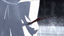 a person is standing in the rain with blood coming out of their arm