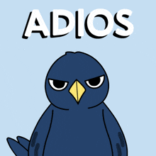 a drawing of a bird with the word adios written above it