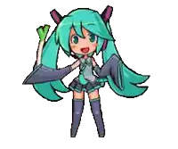 a cartoon of hatsune miku holding a green leaf