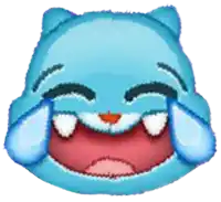 a blue cat with its mouth open and tears coming out of its eyes