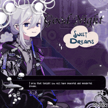 a picture of a girl with the words good night sweet dreams written on it