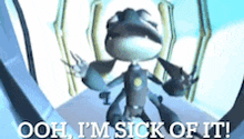 a frog is standing in a room with the words ooh i 'm sick of it