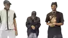 three men are standing next to each other and one of them is wearing a shirt that says ' made with unse '