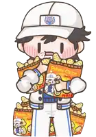 a cartoon of a man eating potato chips