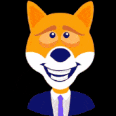 a cartoon fox in a suit and tie has a donut in its mouth
