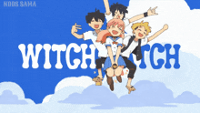 a poster for the anime witch witch shows a girl on a flying broom