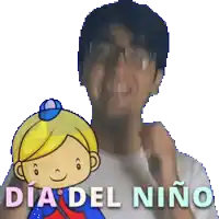 a man with glasses is holding a cartoon girl and the words dia del niño are visible