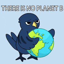 a cartoon of a bird holding a globe that says there is no planet p.
