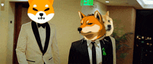 a man in a suit with a dog head on his back
