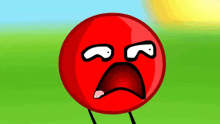 a red cartoon character with a sad face