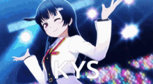 a girl is dancing in front of a crowd and the word kys is on the bottom right