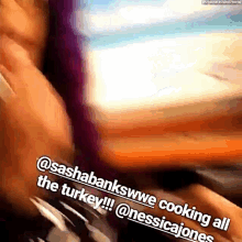 a close up of a person 's torso with the words " @sashabankswwe cooking all the turkey "