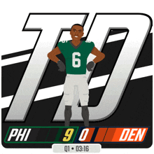 a cartoon drawing of a football player with the number 6 on his jersey