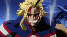 all might from my hero academia is smiling and has blood on his face