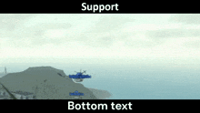 a screenshot of a video game with a helicopter flying over a mountain .