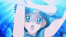 a cartoon of a girl with blue hair and the words yeahsailormoon on the bottom right