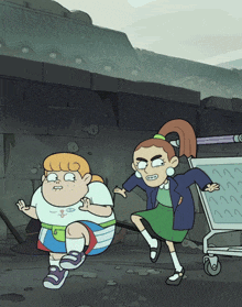 a cartoon drawing of a girl and a boy