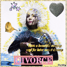 a picture of a woman holding a book with the word divorce on it