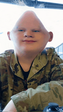 a man in a military uniform has a very strange head