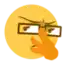 a yellow smiley face with glasses on and a hand covering his nose .