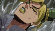 a close up of a cartoon character 's face with a yellow lip