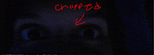 a close up of a person 's eyes with the words chopped written in red