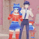 a man and a girl are standing next to each other with the words mnd by nana fn on the bottom right