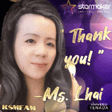 a picture of a woman with a thank you message