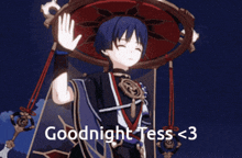a cartoon character says goodnight tess < 3 in a dark room