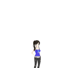 a girl with a ponytail and blue eyes
