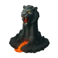 a statue of a lion with lava coming out of it