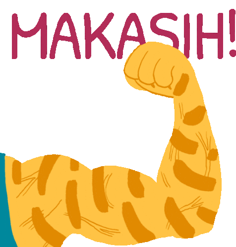 Tiger'S Big Bicep Gives A Thumbs Up With Text Makasih In Indonesian Sticker - Get Kuat Thumbs Up Weird Flex Stickers