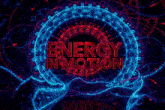 a blue and red circle with the words energy in motion in the center