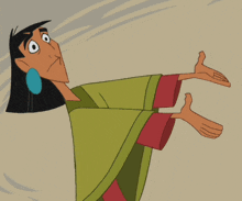 a cartoon character with his arms outstretched is wearing a green robe