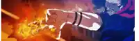a person is holding a fist in front of a fireball .