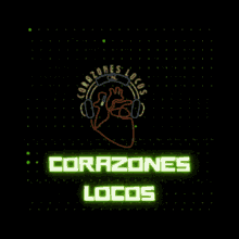 a logo for corazones locos shows a heart with headphones around it