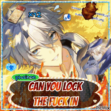 a picture of a man with the words can you lock the fuck in on it