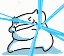 a cartoon cat is laying on the ground with a blue light coming out of its eyes .