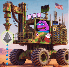 a cartoon drawing of a military vehicle with pepe the frog on it