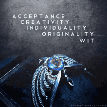 a picture of a necklace with the words acceptance creativity individuality originality wit on it