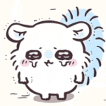 a cartoon drawing of a hedgehog with a sad face and a blue background .