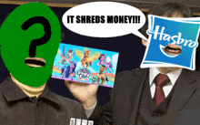 a man with a hasbro logo on his face is holding a little pony card