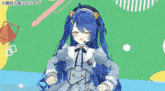 a girl with blue hair is wearing a white dress